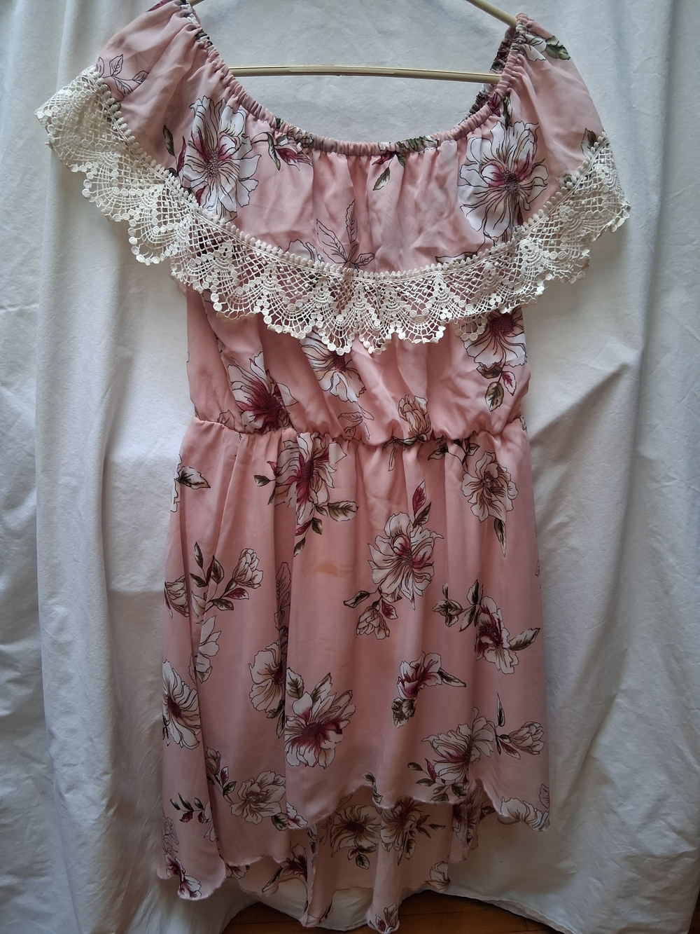 Miley & Molly Women's Pink Floral Off-Shoulder Dress with Lace Trim